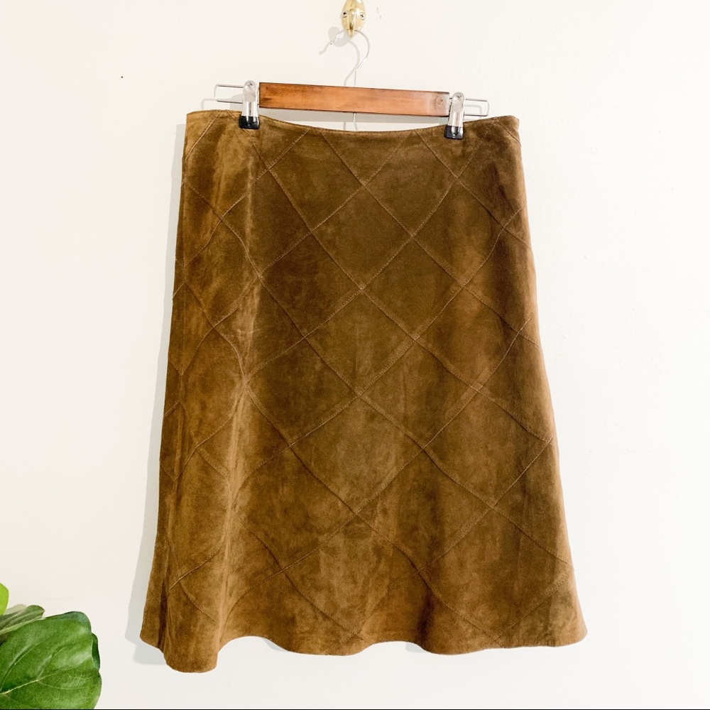 Vintage Liz Claiborne 100% Suede Leather Knee Length Skirt Sz 8